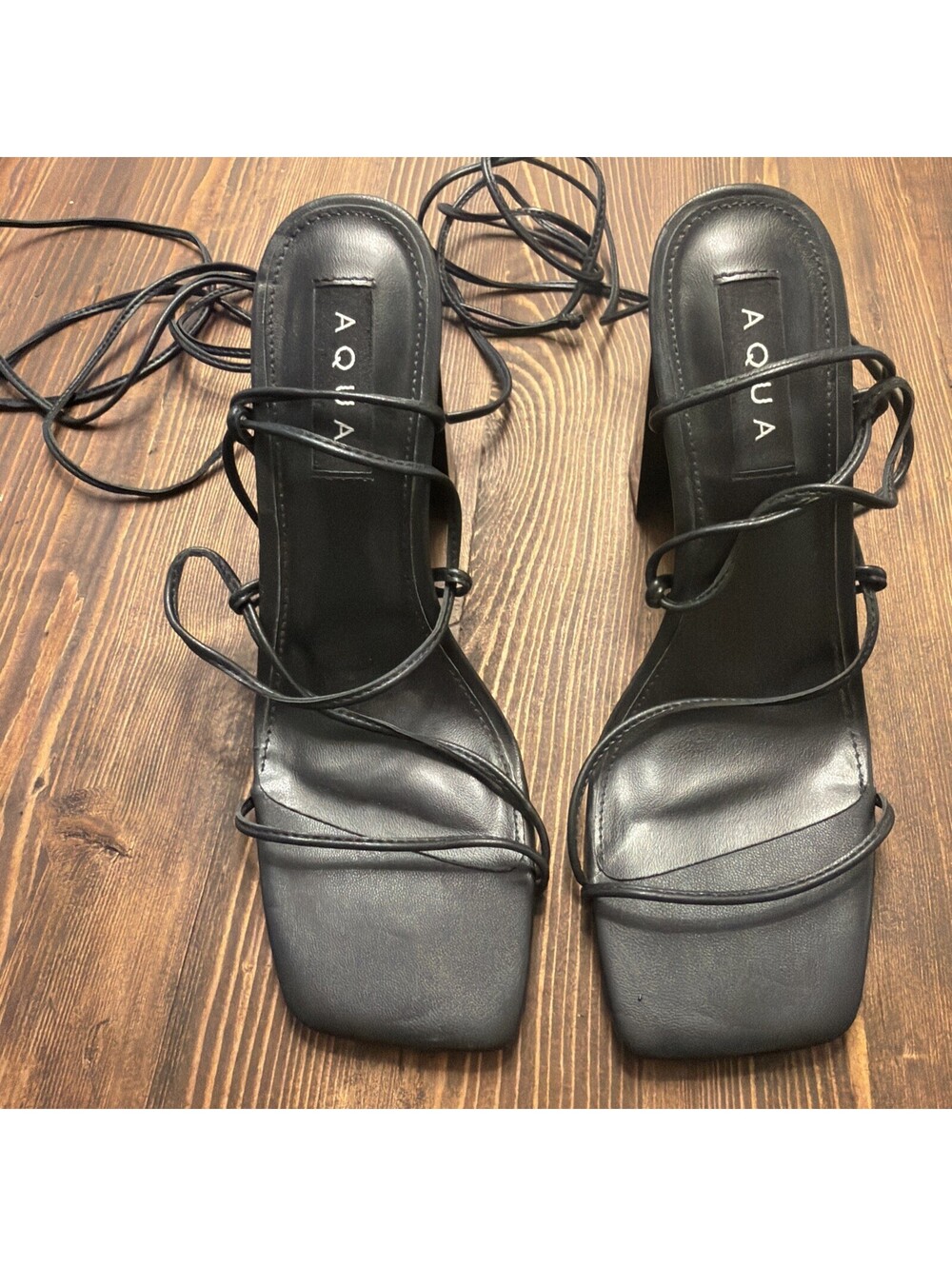 Aqua Leah Dressy Slip On Lace Up Heels Black Size 8